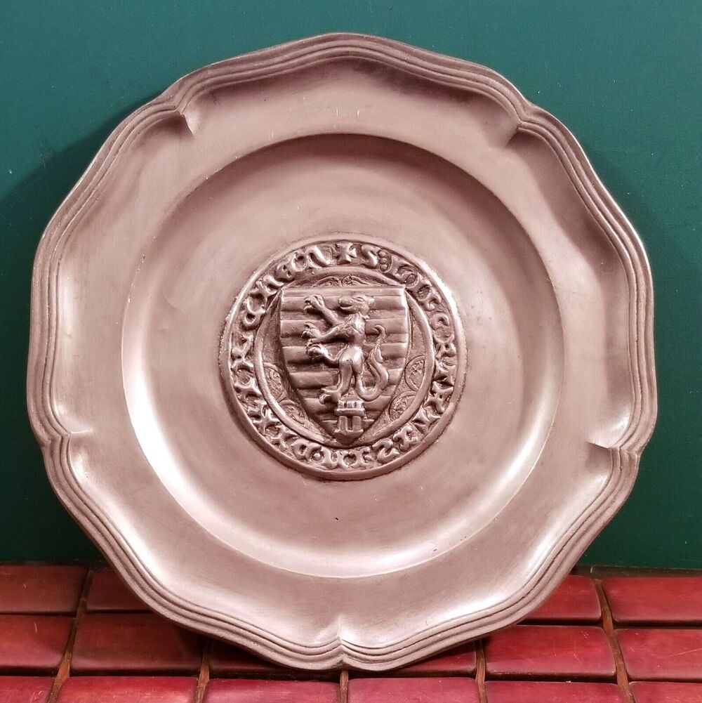 Vintage Coat Of Arms Pewter Plate 9" Diameter